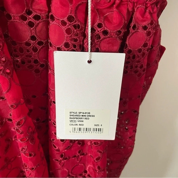 Self Portrait Openwork Lace Eyelet V Neck Dress Red Sz S - Picture 10 of 11